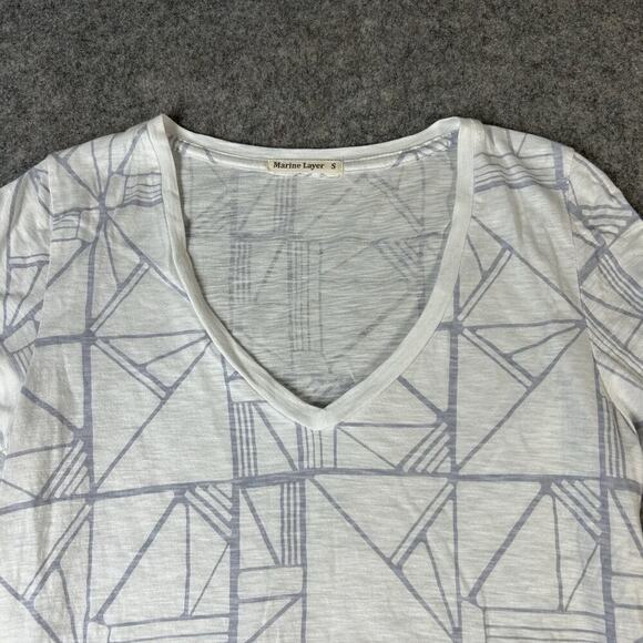 Marine Layer Shirt Womens Small V-Neck Supima Cotton Geometric Print Top - Picture 5 of 8